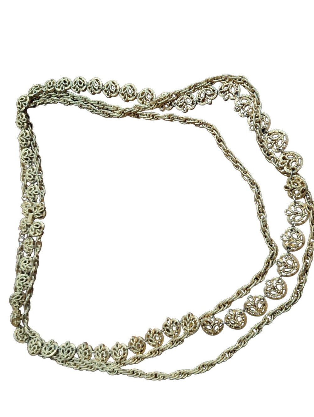 Crown Trifari Triple Strand Gold-Tone Necklace chunky statement Vintage Filigree